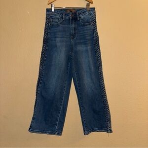 Judy Blue Crop Braided Jeans Wide Leg Denim Jean size 27 Women Stretch